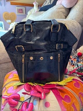 Yves Saint Laurent Black Downtown Tote with Gold Hardware